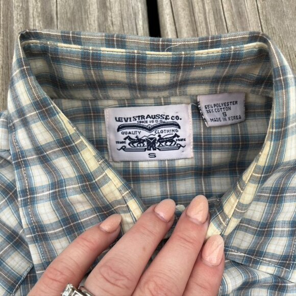 ** Vintage 1970s Levi's Pearl Snap Shirt Men's small Western Short Sleeve Plaid - Picture 8 of 11